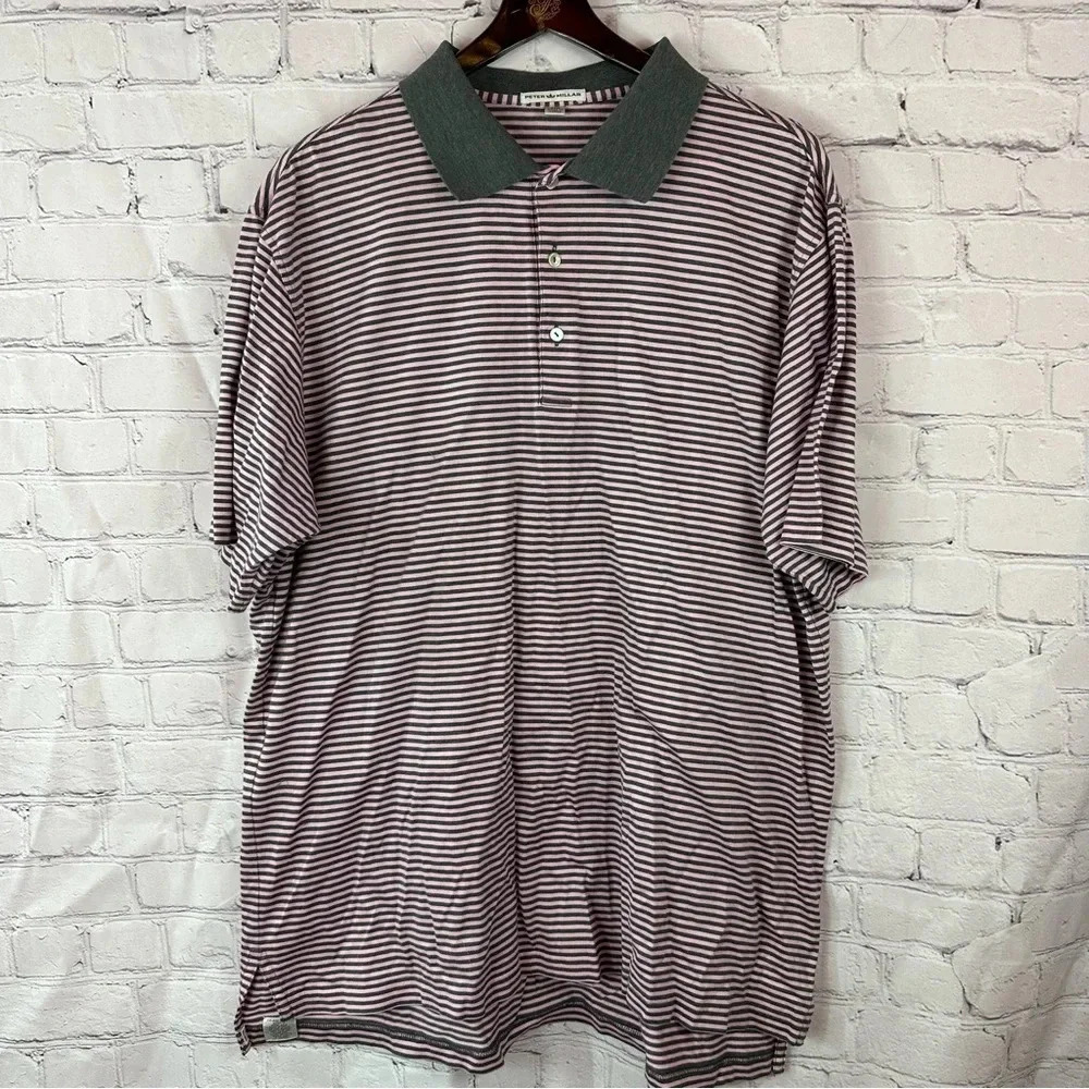 peter millar pin stripe polo sz XXL pink grey 100% cotton preppy casual